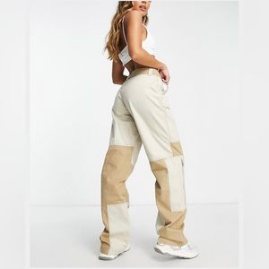 Patchwork Utility Cargo Pants in Beige Size 10
